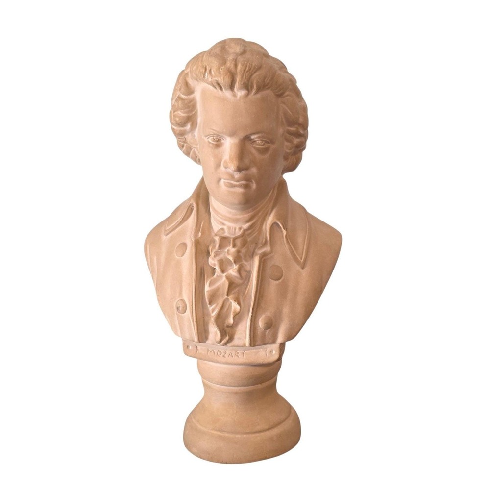 Vintage Mozart Bust Statue, Classical Composer, Music Room Tabletop Figurine 12"